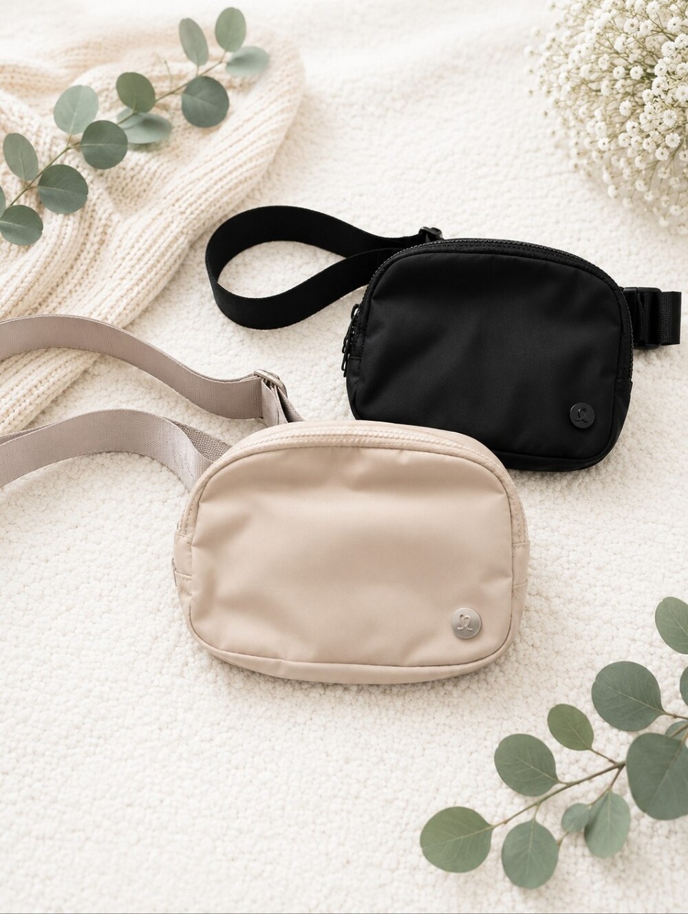 Neutral Beige + Black Crossbody Belt Bag - Women